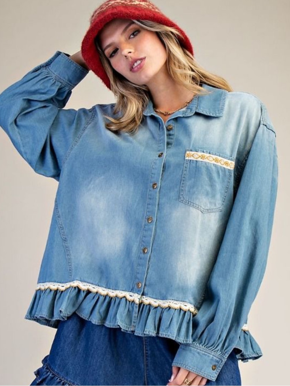 476 EASEL WASHED BUTTON DOWN STONE WASHED DENIM SHIRT - Picture 4 of 4